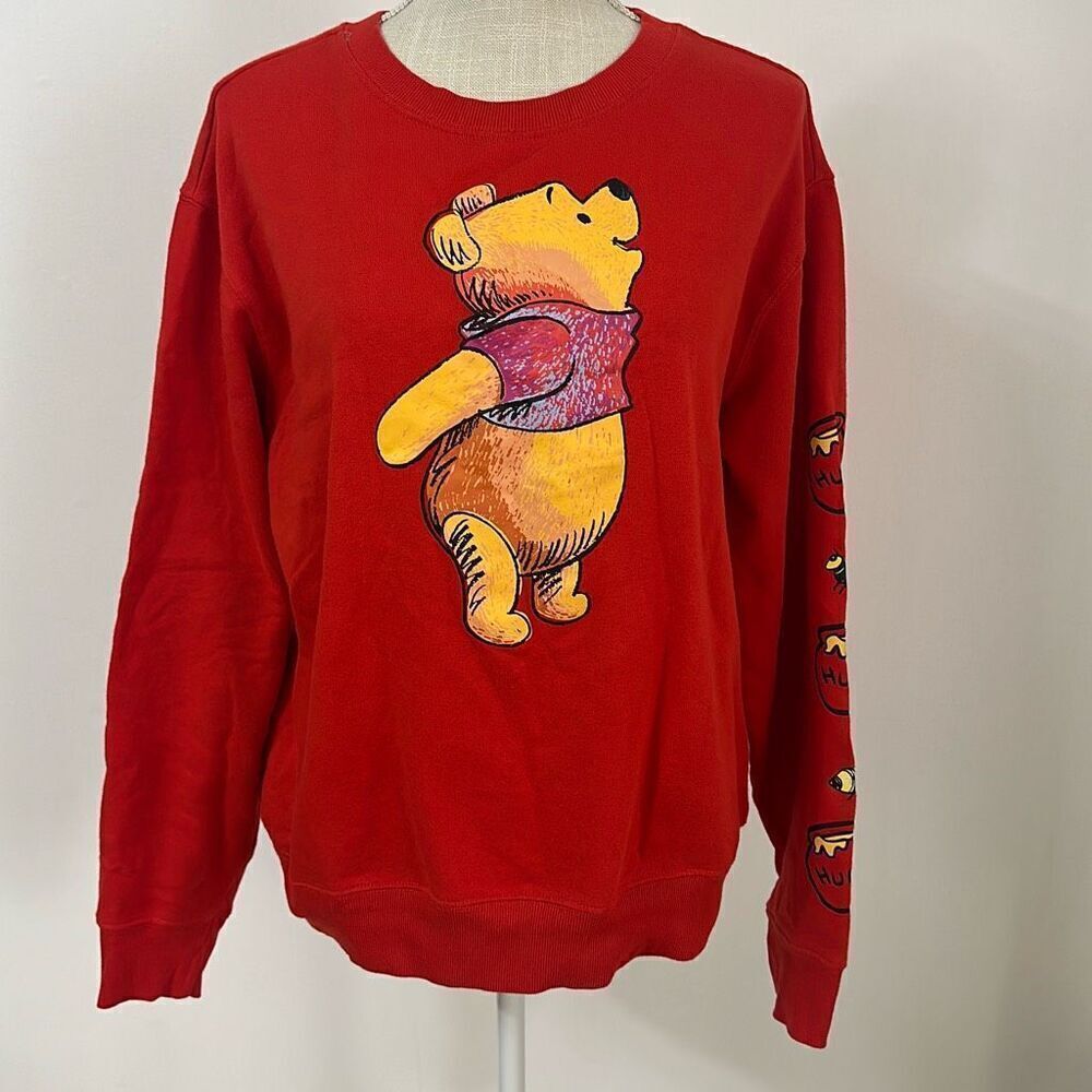 Disney Winnie The Pooh Unisex Red Long Sleeves Shirt Sweater Size XL - Picture 1 of 10